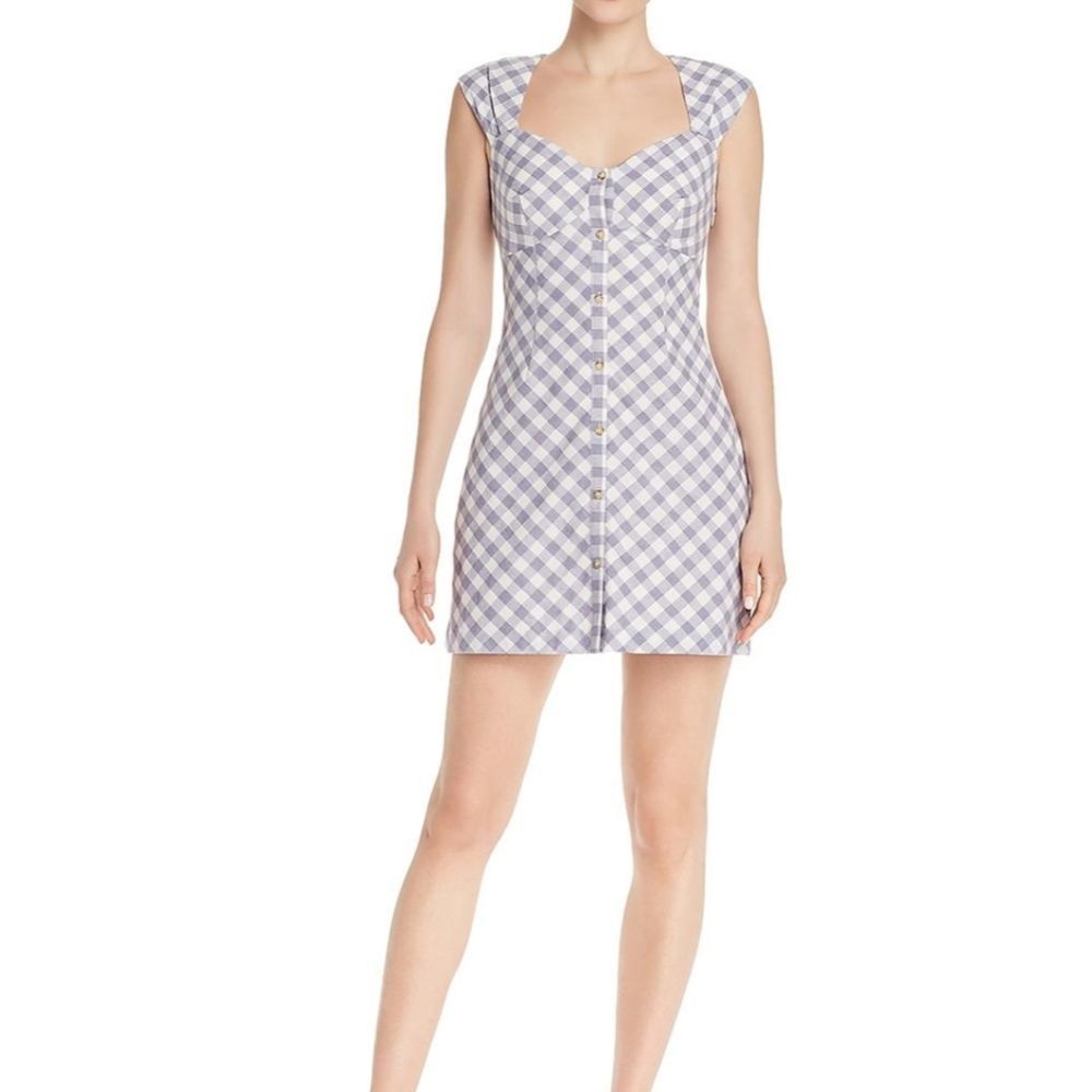 Sailor plaid Y2k style mock button down blue while mini dress size Medium